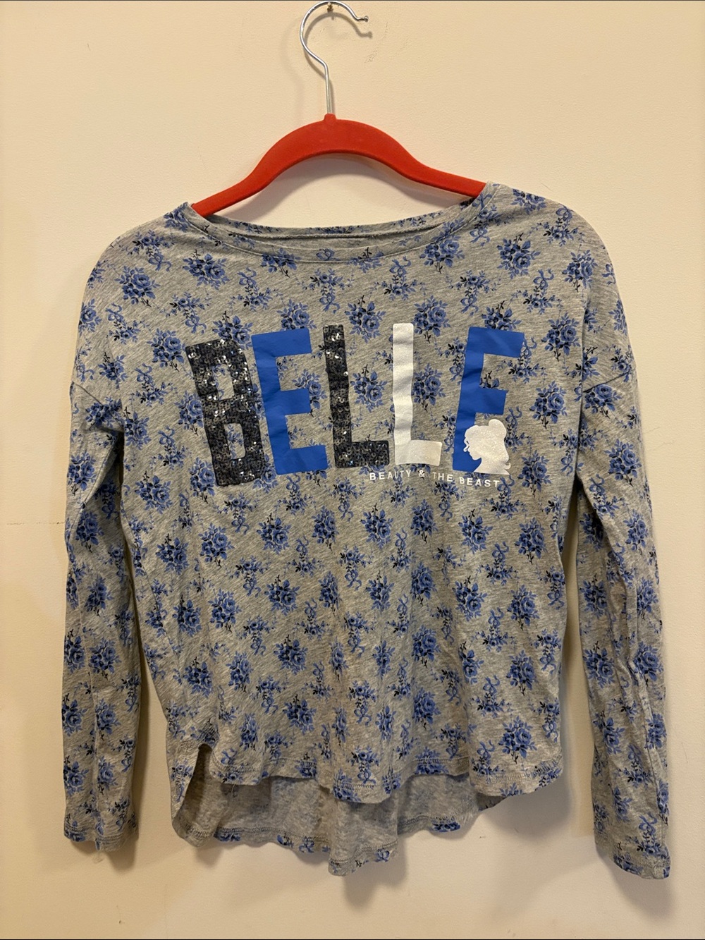GAP Gray Floral 'BELLE' Long Sleeve Top with Blue Accents